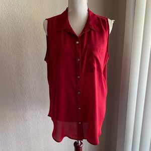 Liz Claiborne Sleeveless Red Button-Down Shirt